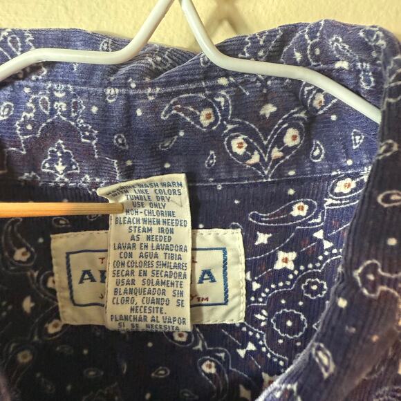 VTG Arizona Jean Co Women Corduroy Button Up Shirt L Navy Paisley Cottage Boho - Picture 6 of 7